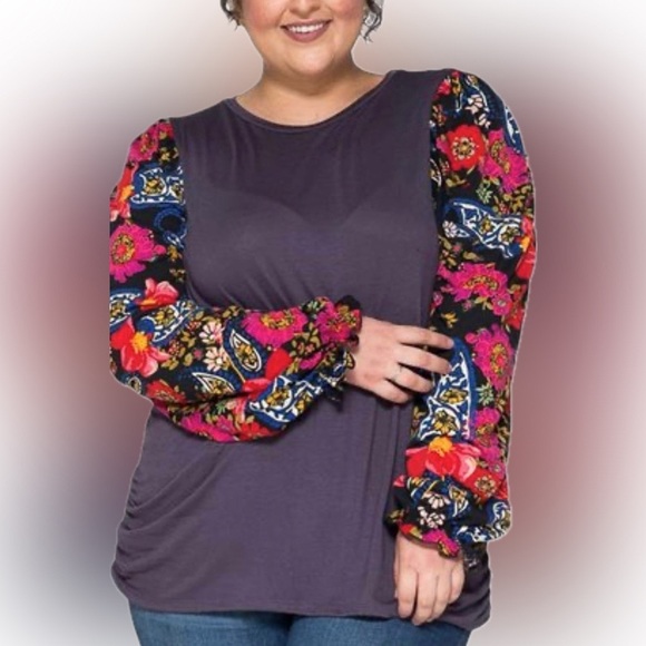 PLUS Vibrant Autumn 🍂 Floral Sleeve Top. NWT - Picture 1 of 5